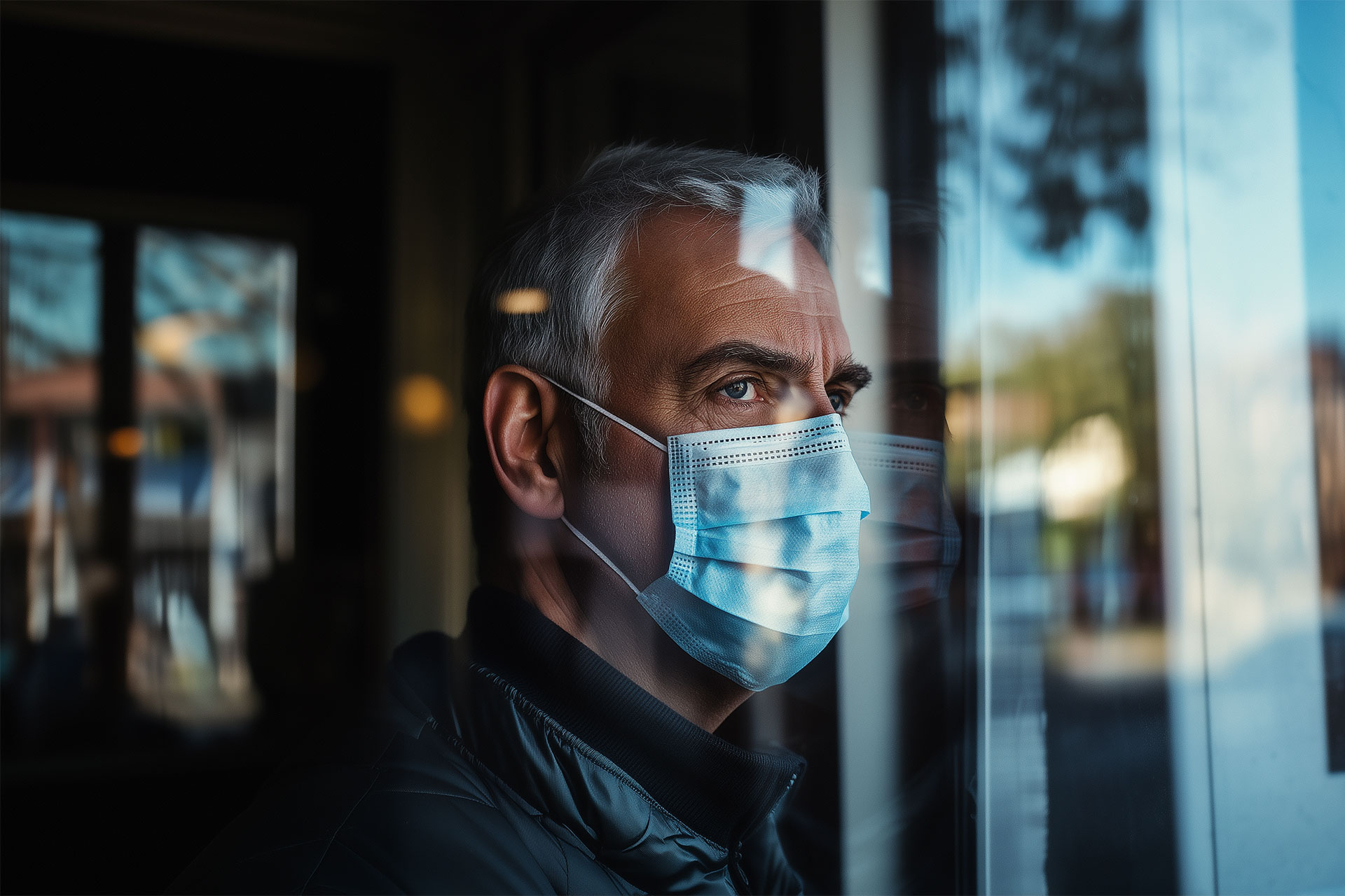 Man wearing a COVID-19 mask—symbolizing ongoing recovery and hidden cardiovascular risks like arterial stiffness and elevated central blood pressure linked to long COVID.