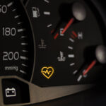 Check-engine light symbol representing early warning signs of cardiovascular risk detected by the Pulse arterial health monitor.